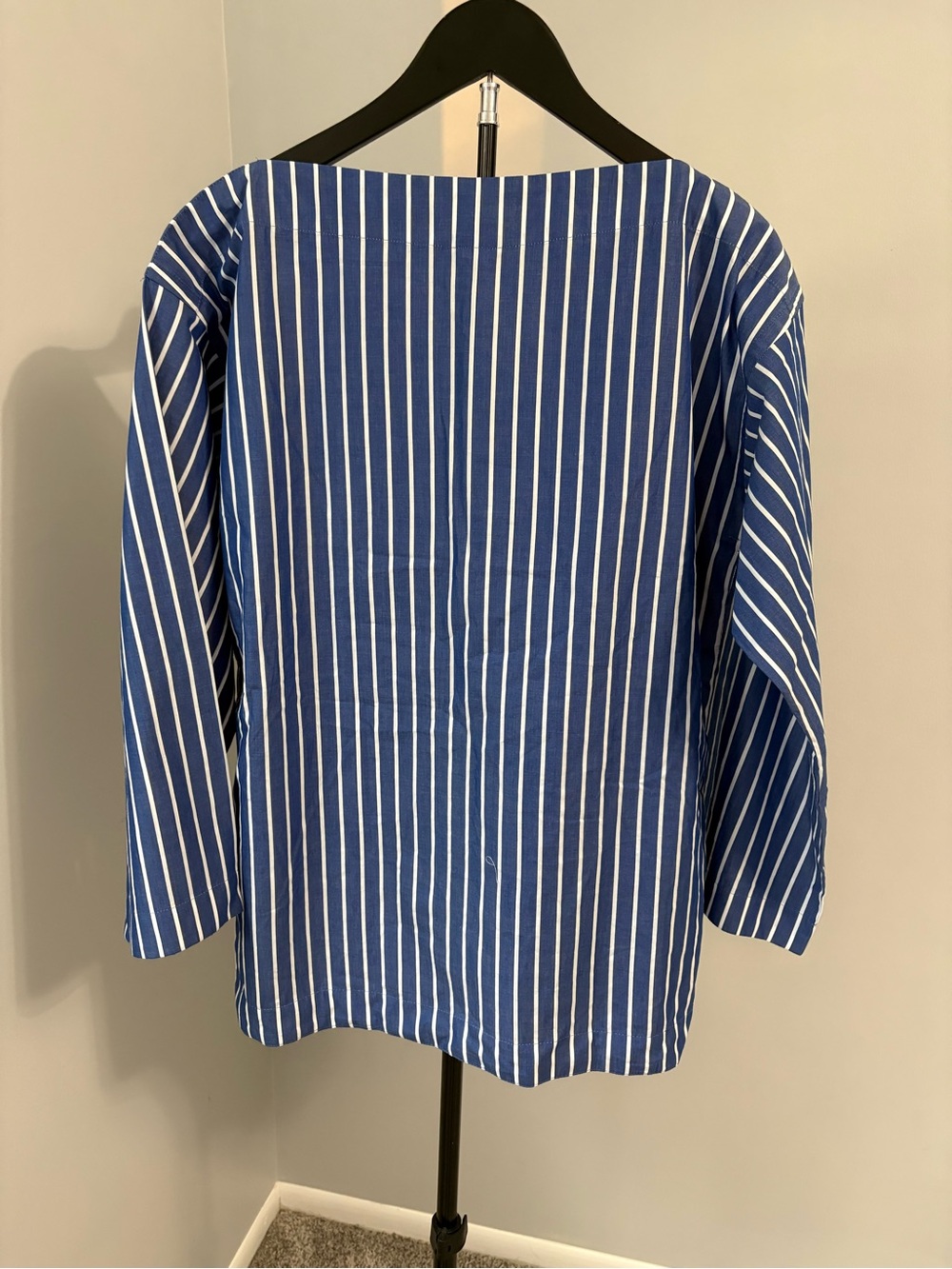 J.Crew Ciel Striped Cotton Poplin Boatneck Side Button Top Blue White XS - Picture 3 of 9